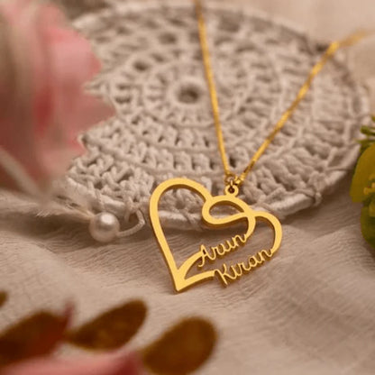 Custom Name Heart Necklace - 18 Karat Gold Plated