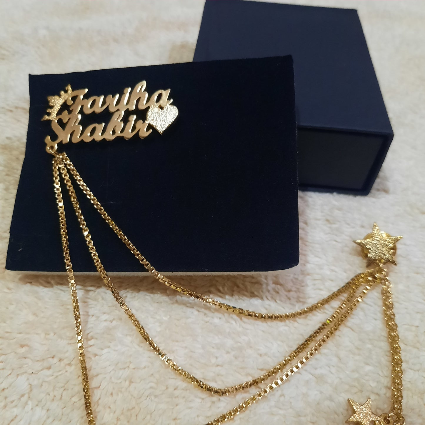 Custom Name Brooch with Stylish Chains - 24 Karat Gold Plated