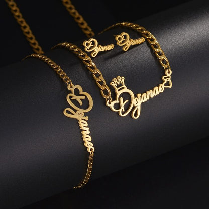 Jewelry Set – Custom Name Necklace, Bracelet & Earrings - 24 Karat Gold Plated