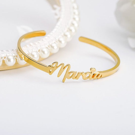 Custom Name Bracelet / Bangle - 24 Karat Gold Plated