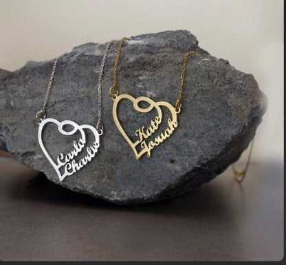 Custom Name Heart Necklace - 18 Karat Gold Plated