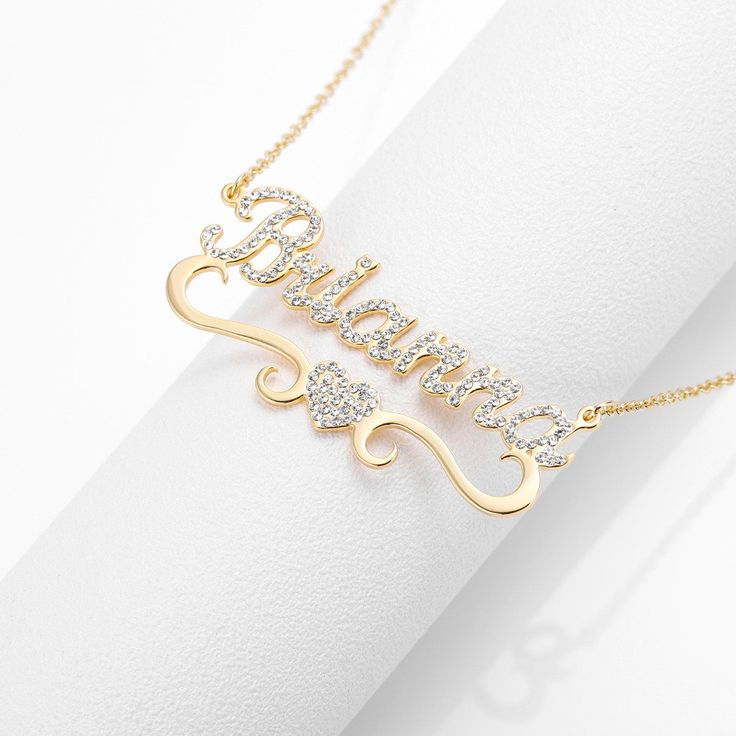 Custom Diamond Name Necklace – 24 Karat Gold Plated