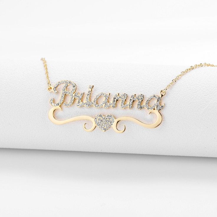 Custom Diamond Name Necklace – 24 Karat Gold Plated