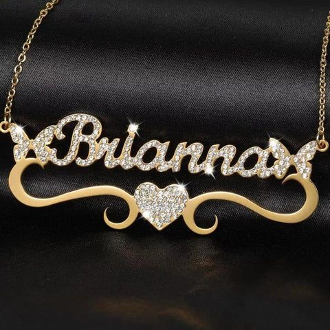 Custom Diamond Name Necklace – 24 Karat Gold Plated