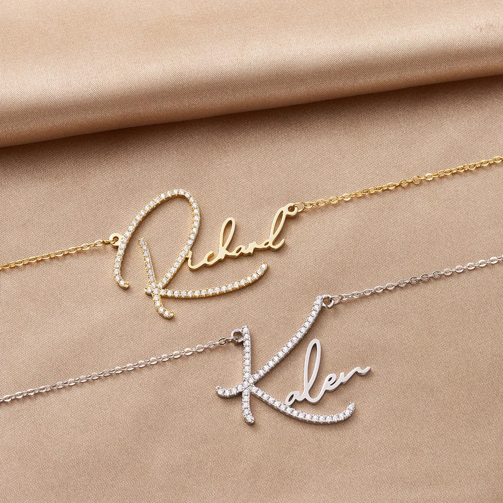 Diamond Signature Name Necklace | PREMIUM 24 Karat Gold Plated