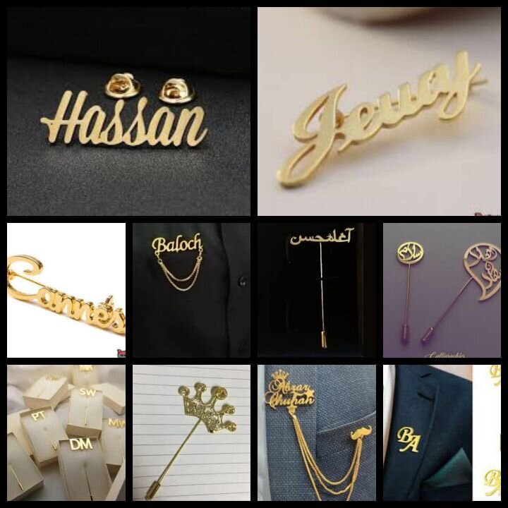 Custom Name Lapel Pin, Brooch, Coat Pin - 18 Karat Gold Plated