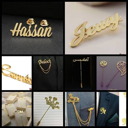 Custom Name Lapel Pin, Brooch, Coat Pin - 18 Karat Gold Plated