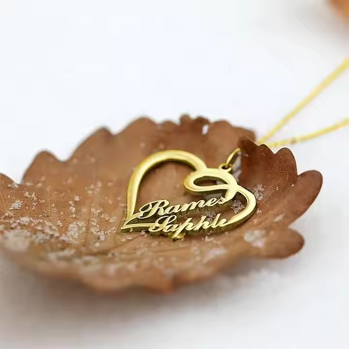 Custom Name Heart Necklace - 18 Karat Gold Plated