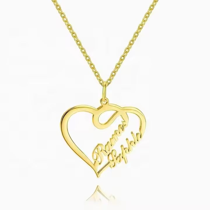 Custom Name Heart Necklace - 18 Karat Gold Plated