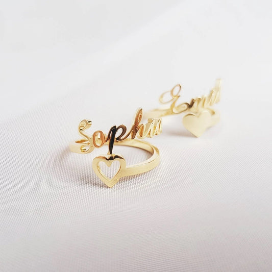 Personalized Name Adjustable Rings with Heart Design