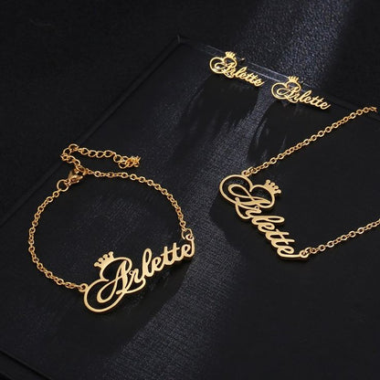 Jewelry Set – Custom Name Necklace, Bracelet & Earrings - 24 Karat Gold Plated