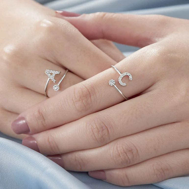 Stylish Initial Letter Rings with Cubic Zirconia