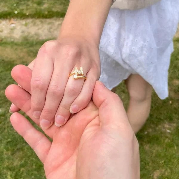 Stylish Initial Letter Rings with Cubic Zirconia